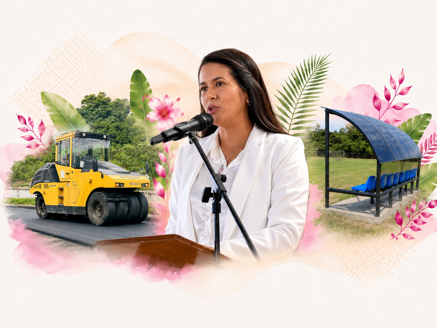 Lady Cedeño interviene en un acto público junto a obras viales y deportivas